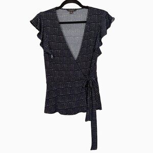 Banana Republic Navy Dotted Wrap Blouse - Size M